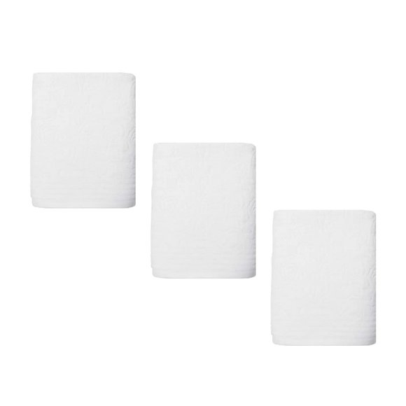 3 WHITE Broyhill Jacquard-Pattern Textured Velour 100% Cotton Bath Towels - Picture 1 of 5